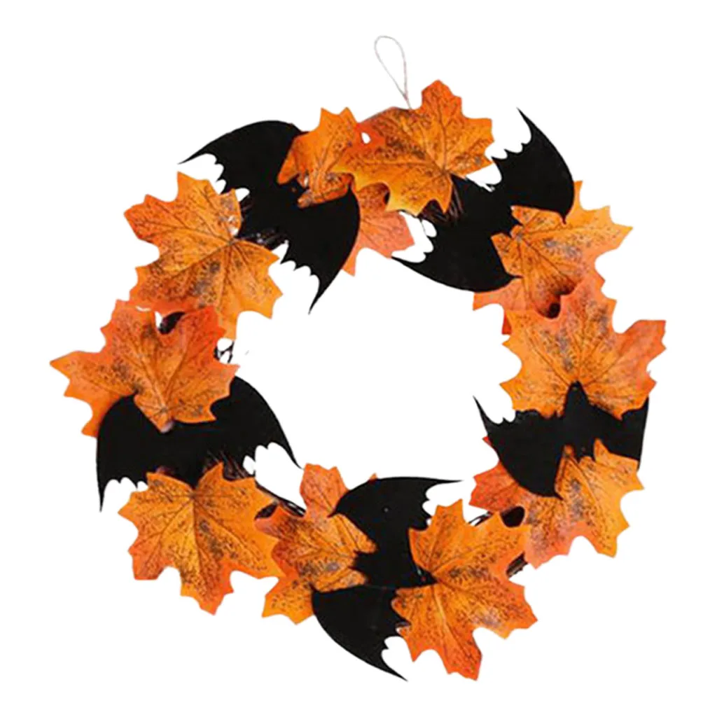 25cm Halloween Wreath Artificial Maple Leaf Rattan Wreath Halloween Door Decoration Thanksgiving Autumn Wreath