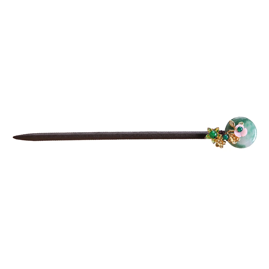 Women`s Handmade Jade Flower Bead Chopstick Wooden Hair Stick Pin Hair Accessory