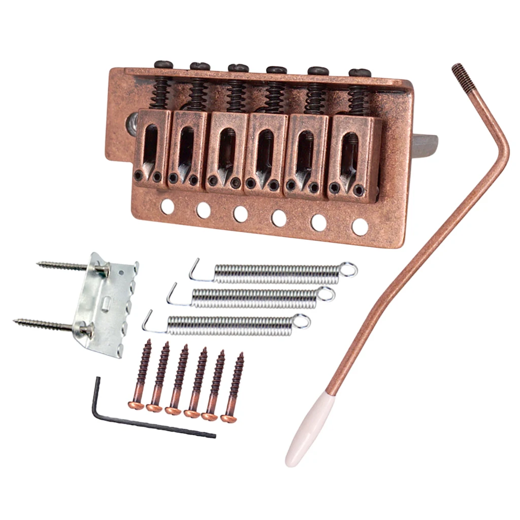 Tooyful Copper Red 6 String Flat Saddle Single Tremolo Bridge System for FD SQ ST Electric Guitar Parts Replacement