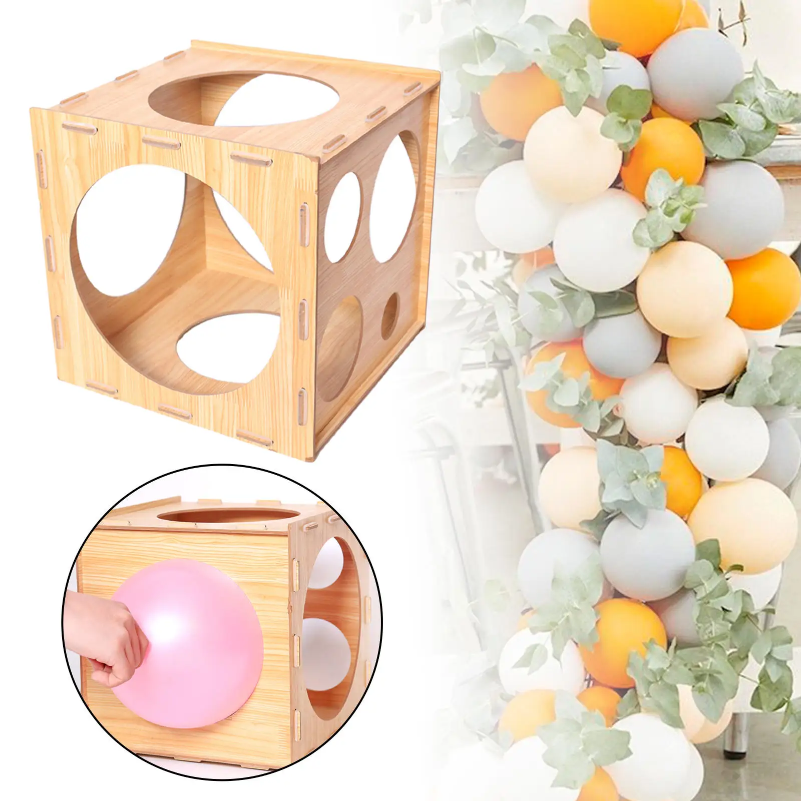 Balloon Sizer Box 9 Holes Wood Balloon Size Measurement Box for Balloon Decorations Balloon Arches Balloon Columns Party Wedding