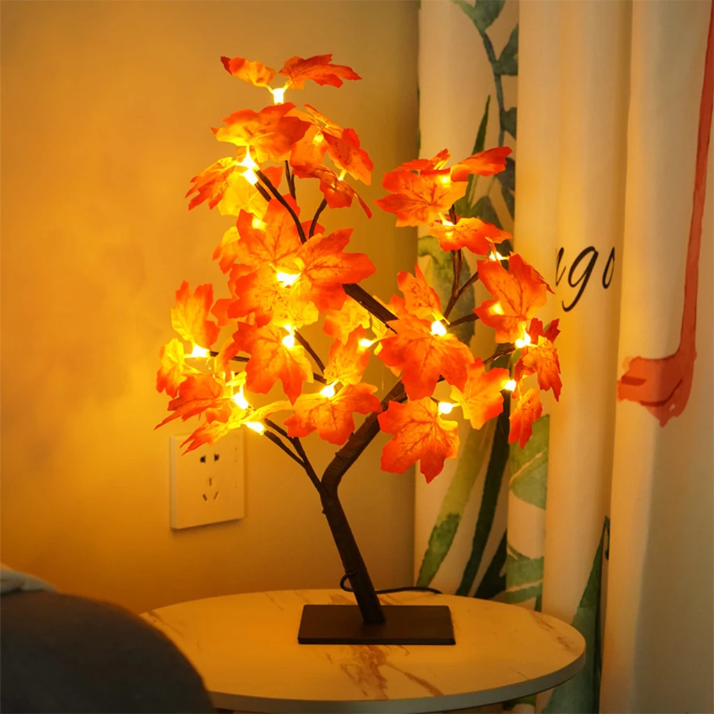 LED Autumn Leaves Tree Light Indoor Holiday Parties Thanksgiving Christmas Decoration Centerpiece Decor Maple Leaf Tree Lamps