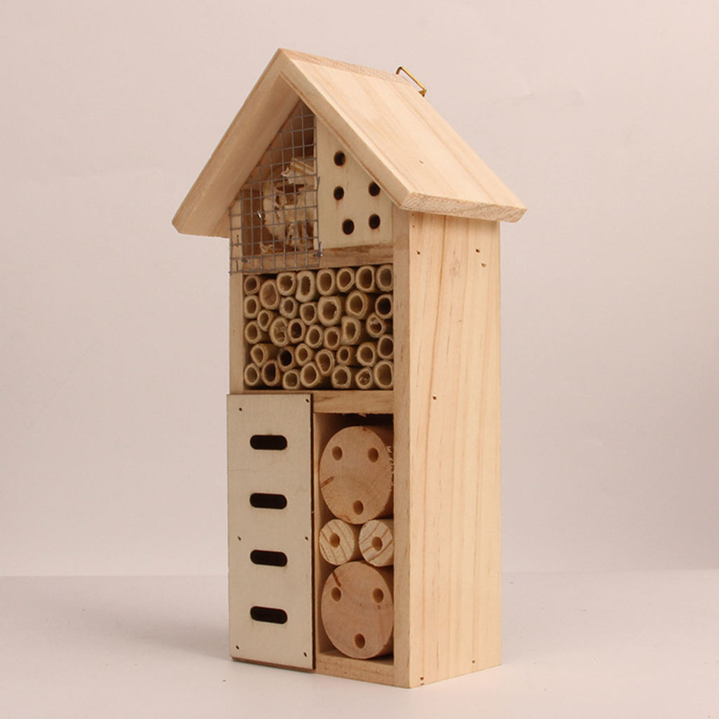 Wooden Insect Hotel Box Hive Ladybugs Nest Hanging Shelter Home for Outdoor Garden