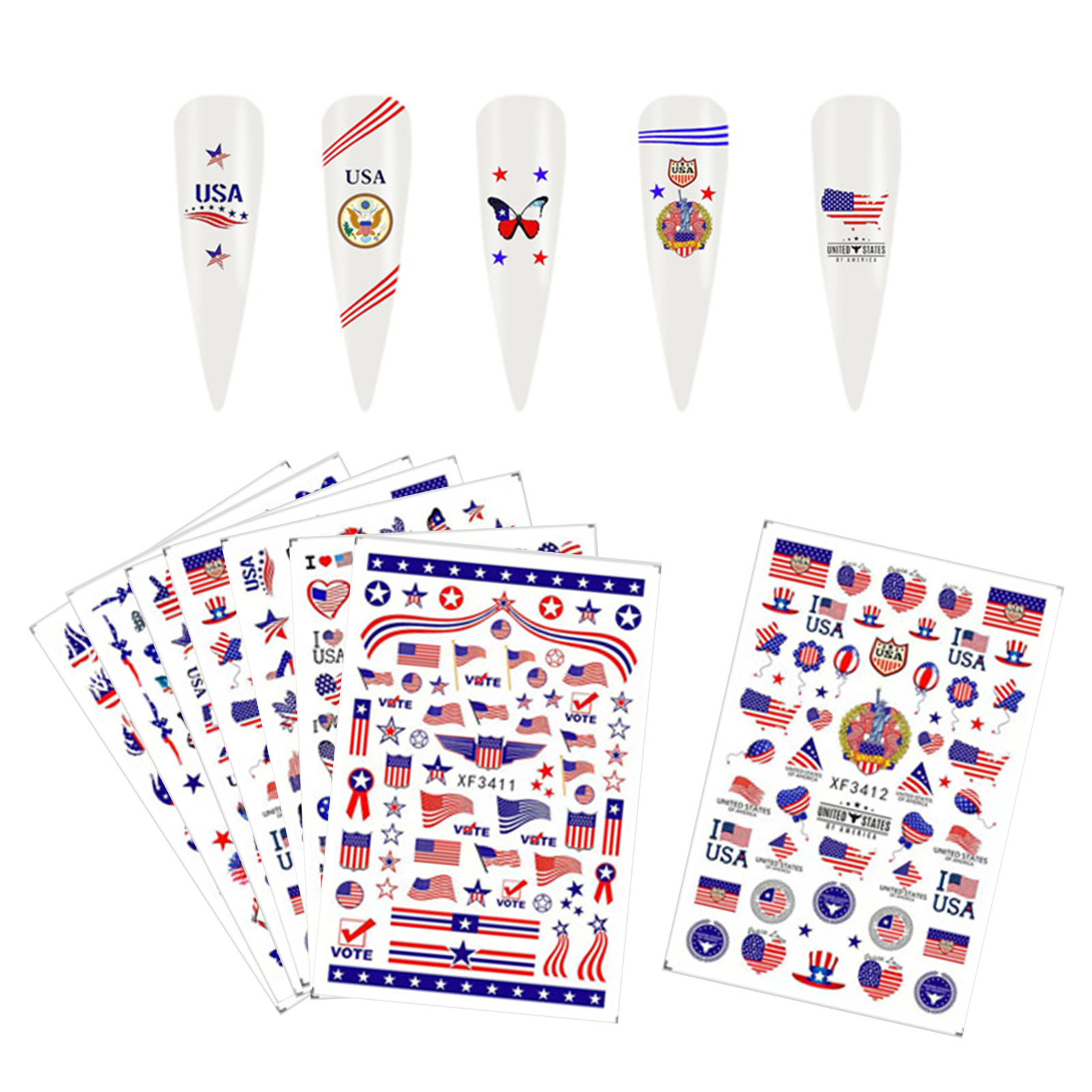 Girls American Flag Independence Day Designs Nail Art Stickers Decals DIY
