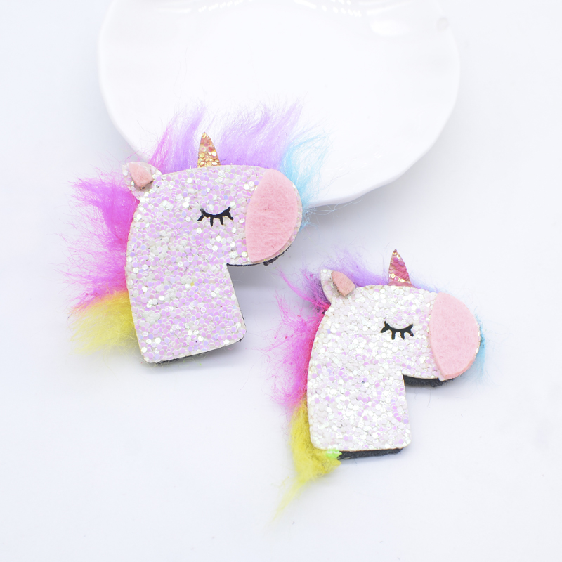 10 Stück 45 mm gepolsterte Glitzer-Leder-Bunte Mähne-Einhorn-Applikationen für DIY-Hut-Dekor-Patches, Kopfbedeckung, Haarspangen, Schleifen-Zubehör – Detail 3