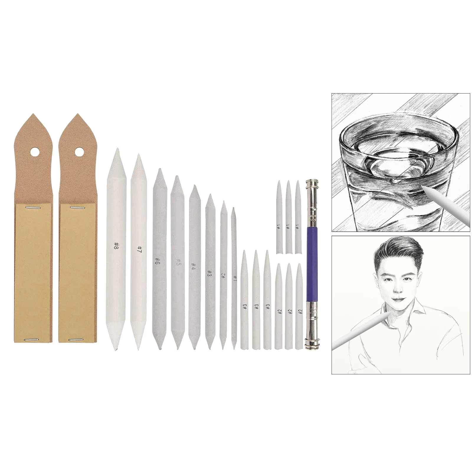 BronaGrand 15 Pieces Blending Stumps and Tortillions Set with 2 Pieces Sandpaper Pencil Sharpener and 2 Pieces Pencil Extension Tools for Sketch Drawing 