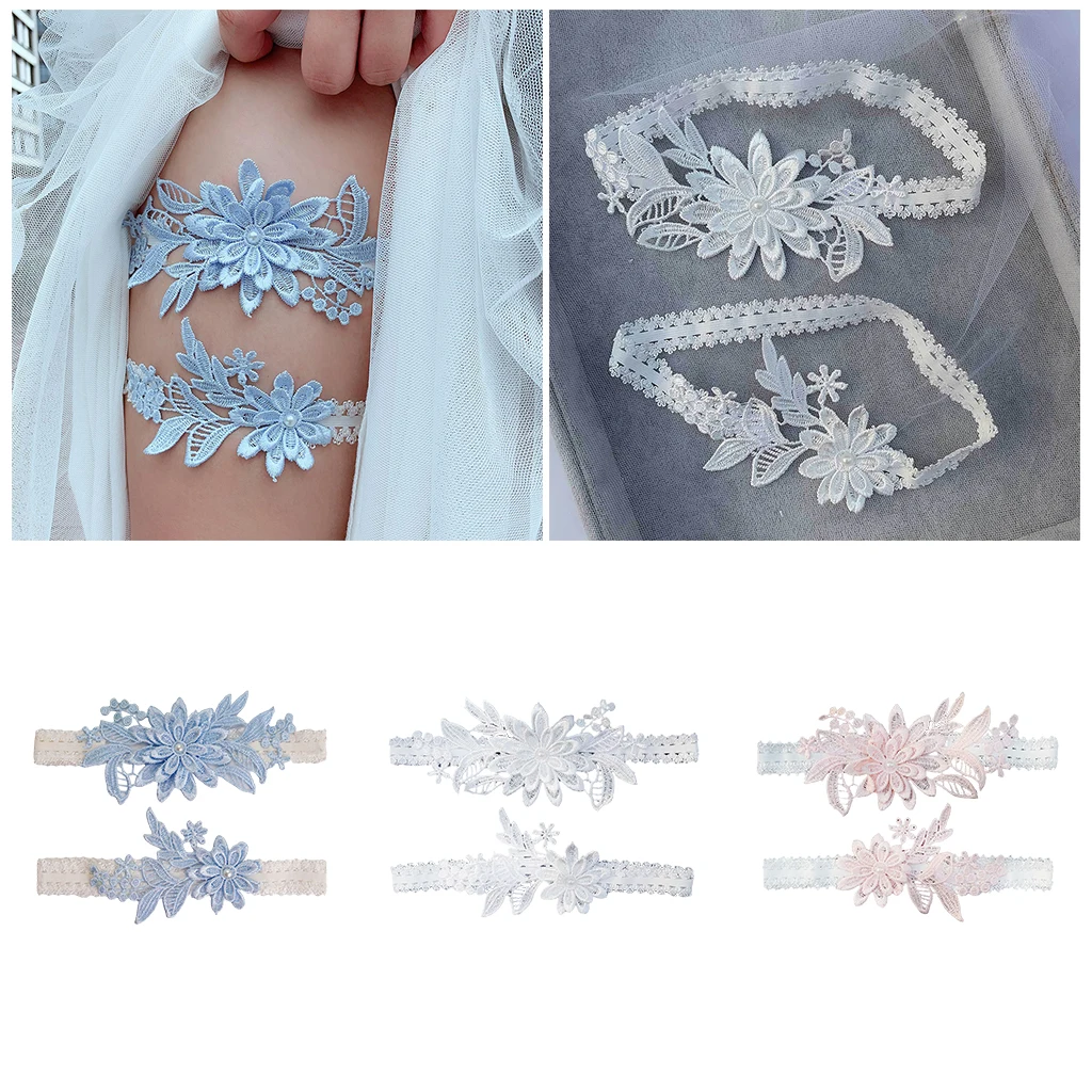 2x 15.7-23.6in Bridal Leg Garters Vintage Embroidery Lace Wedding Bride Performance Dance Party Club Roleplay Costumes Show Accs