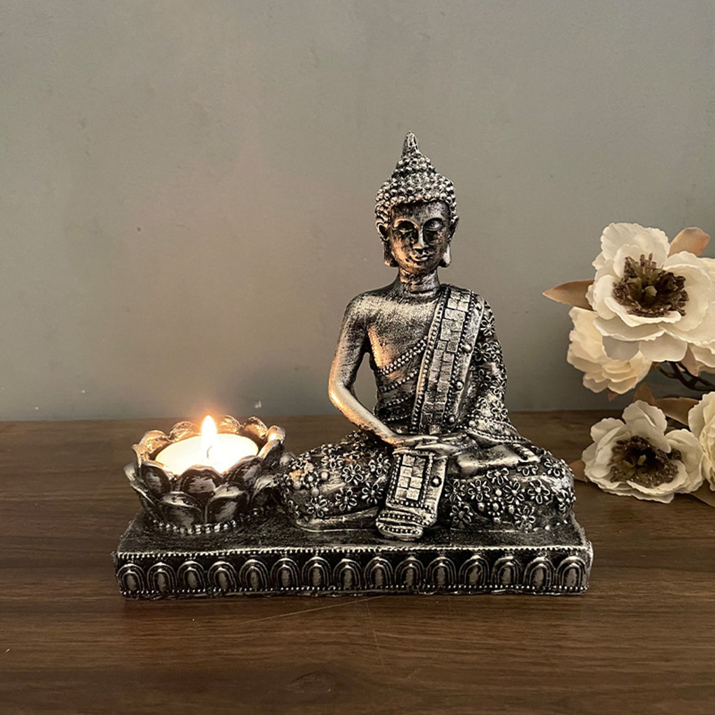 Meditating Buddha Statue Sculpture Decorative Tealight Holder/Candle Holder for Home Garden Patio Decor