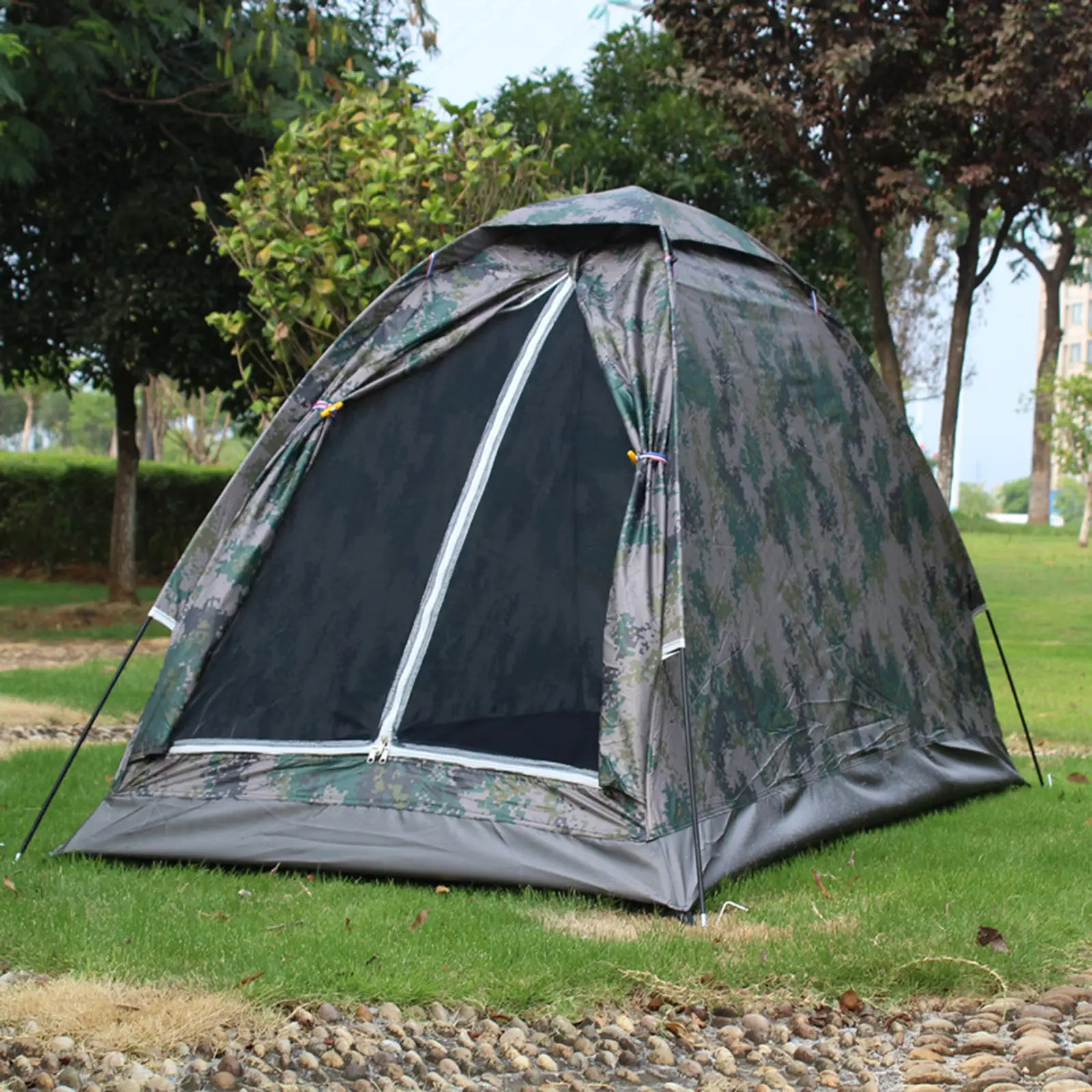 Portable Outdoor Camping Tent Camouflage 1/2 Person Tent Double Layer Waterproof Outdoor Hiking Traveling Camping Picnic Tent