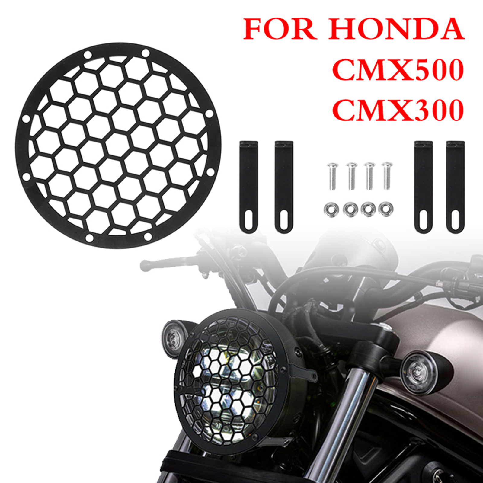 Iron Round Headlight Grill Cover Head Lamp Protector Grille Compatible with Honda CMX500 300 17-20 Motorbike Accessories