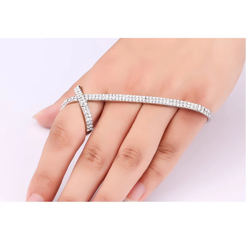 Cubic Zirconia Finger  Palm Cuff Bangle Bracelet with Crystal for Women