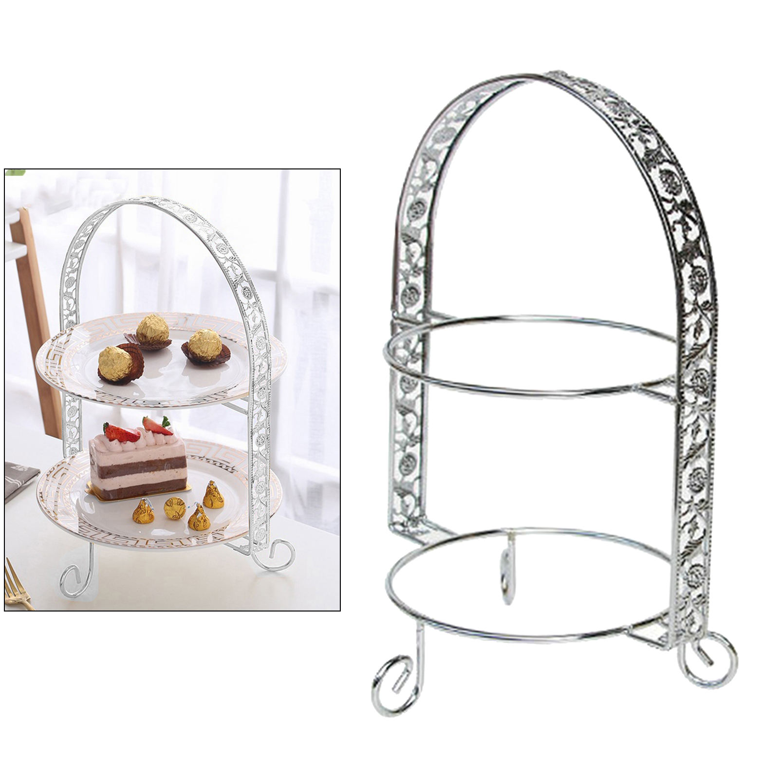 Iron 2-Tire Cupcake Platter Metal Display Cake Tray Stand Serving Plate Plate Rack Kitchen Party Holiday Wedding Decor