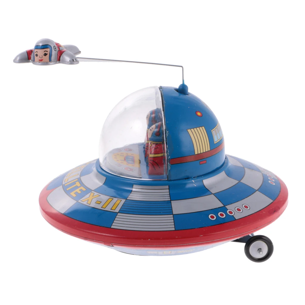 Vintage Space Ship Model Clockwork Wind Up Tin Toy Collectables for Kids/Adult Gift