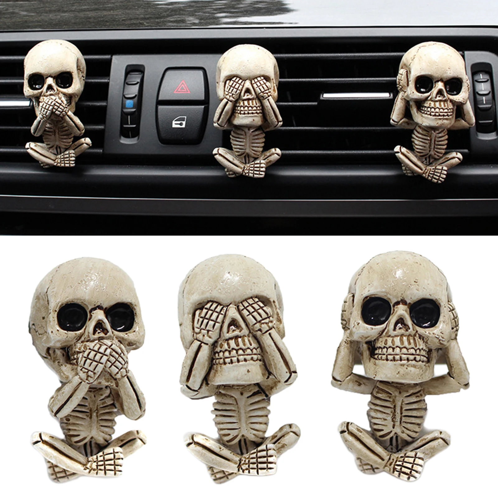 3 Pieces Skull Statue Automotive Interior Decor Skeleton Statue for Fairy Garden Decor