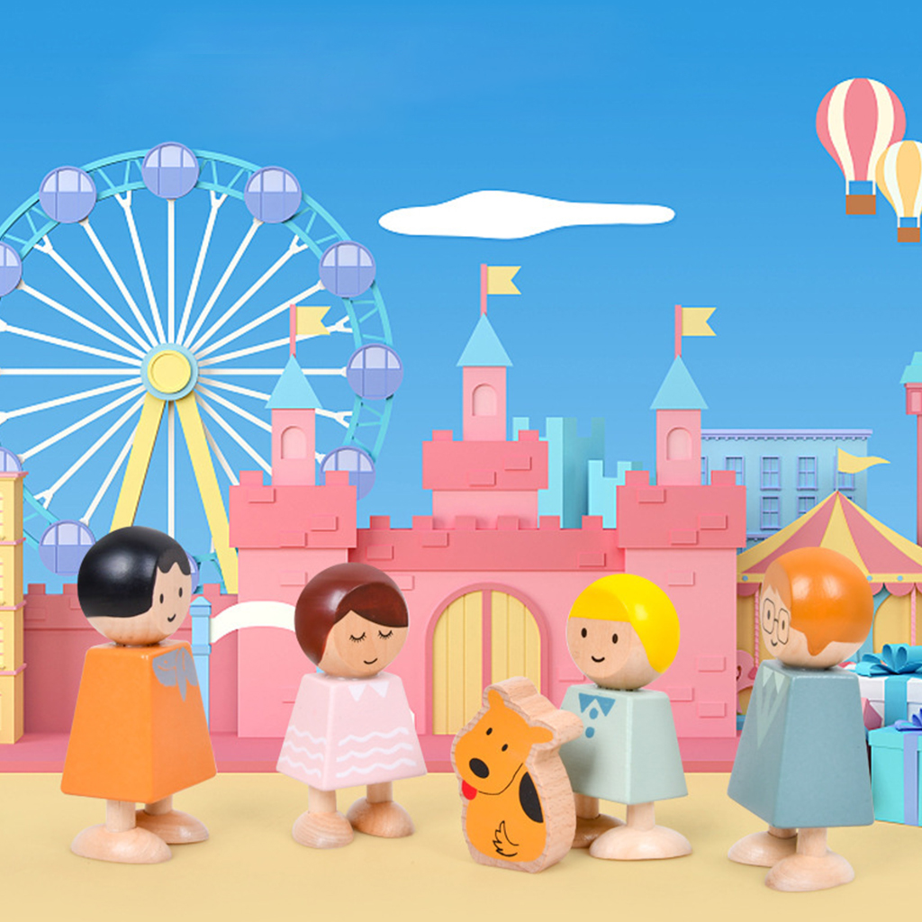 My Family Set of 5 Wooden Blocks for Toddlers – Includes Moms, Dads，Girls, Boys Dogs