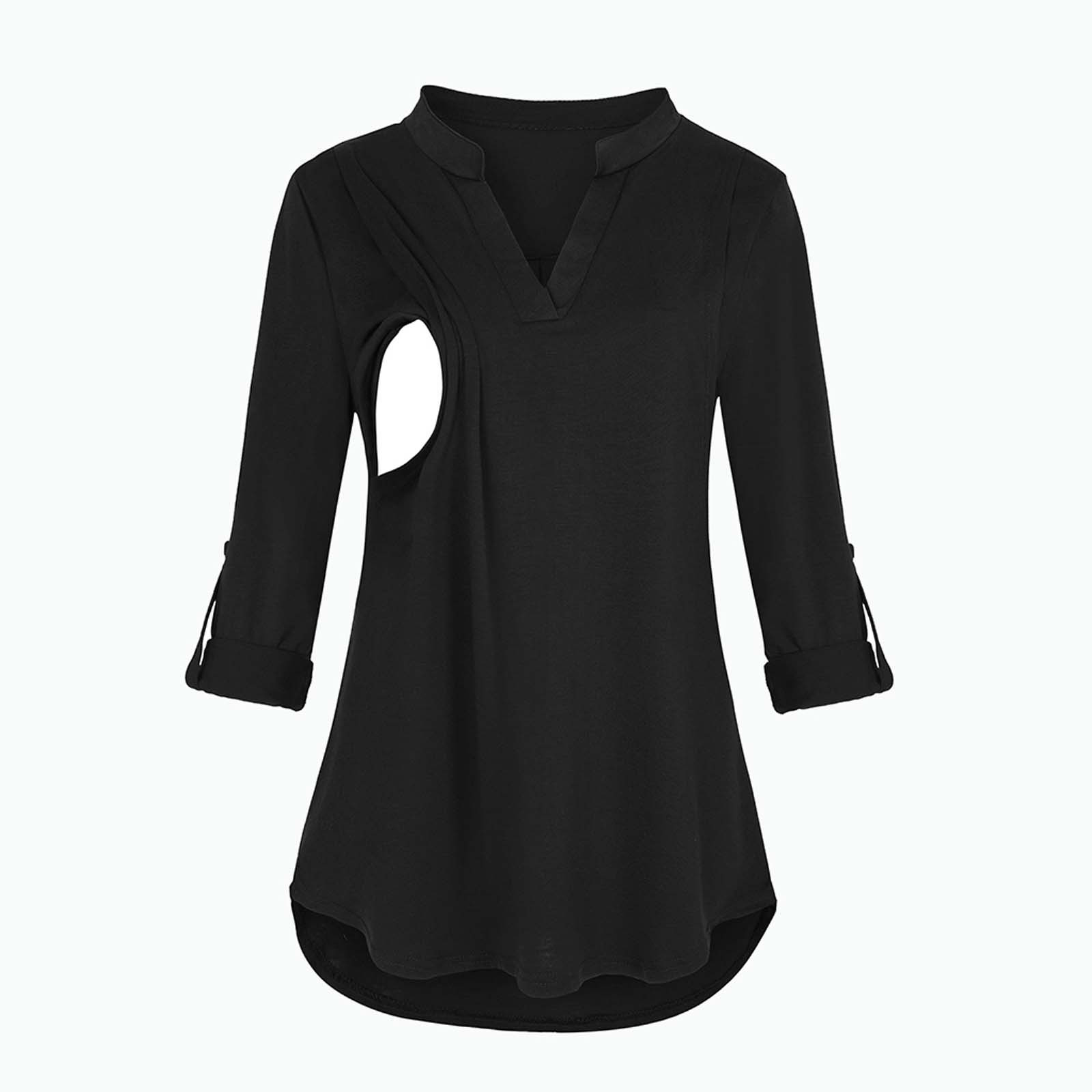 Camisa de Maternidade Roupa de Cor Sólida com Mangas Camiseta para Mulher Nova Compridas Grávida Roupa Amamentadora 16 Nova camisa de maternidade, roupa de cor
