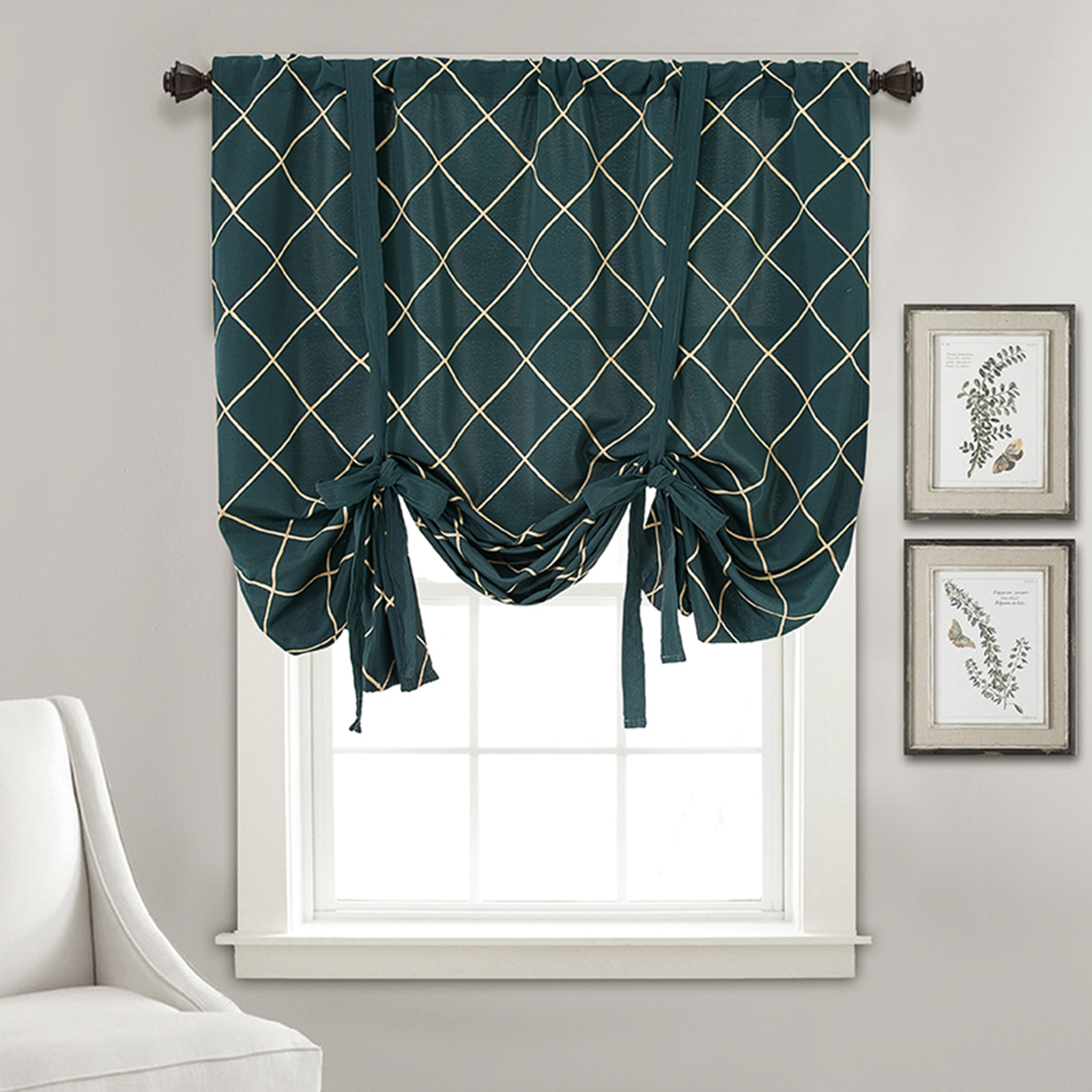 Geometric Embroidered Curtain Valance Tie Up Shade for Window Room Darkening Roman Rod Kitchen Windows Farmhouse Accessories