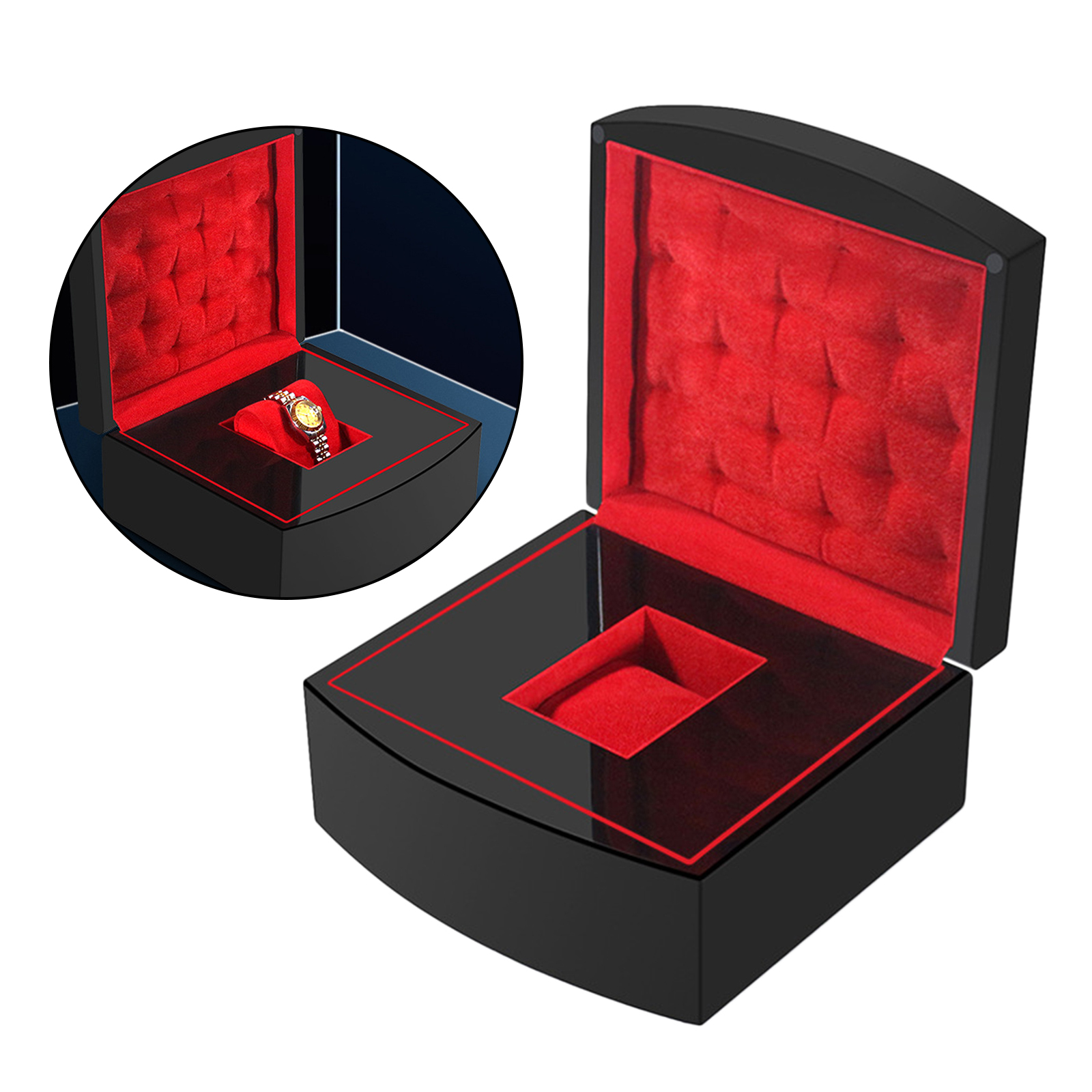 Single Slit Watch Box Flannel Wood Wrist Watch Showcase Portable Organizer for Men Women Travel Gift Bracelet Watch Box