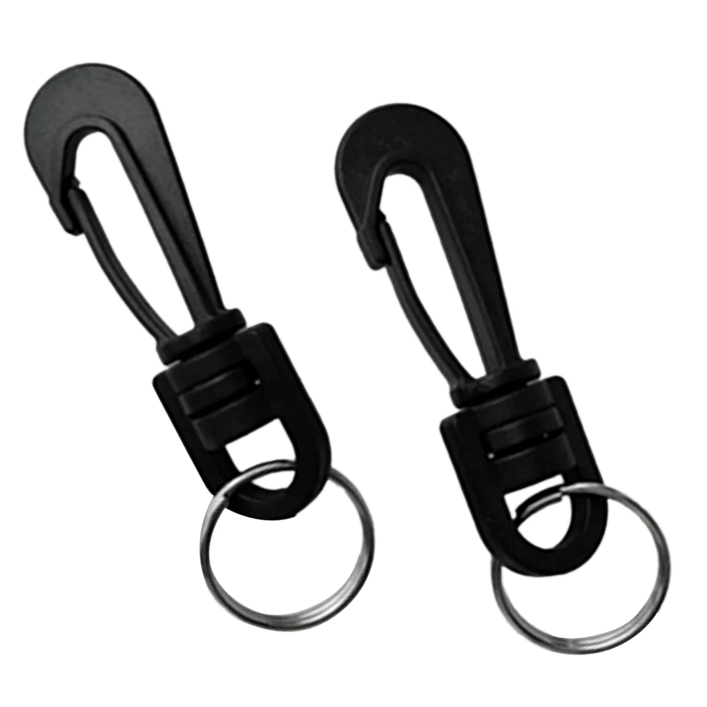 2x Plastic Swivel Spring Clips Snap Hook Dive Gear Bag Whistle Key Ring BLK