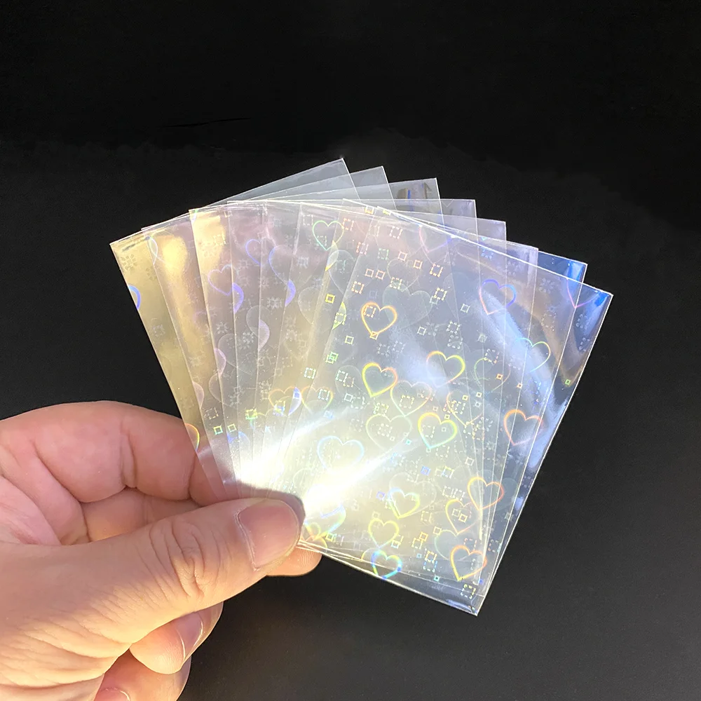 100pcs/Lot Love Heart-Shape Laser Flashing Card Sleeves Trading Cards Film Magic Kpop Card Protector Holographic Foil Protective Cover 58x89mm 