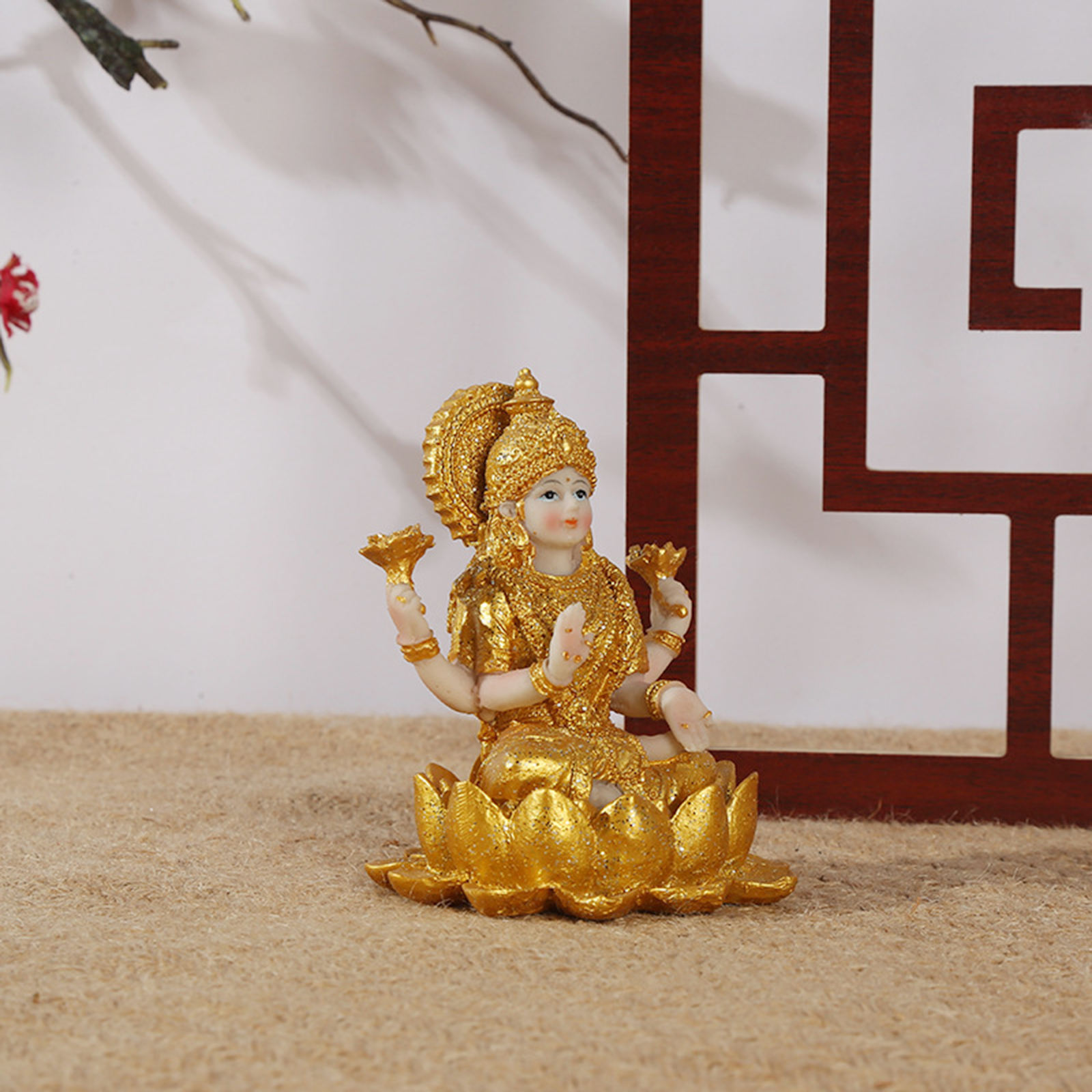 Hindu Goddess Gold Indian Buddha Statue Prosperity Buddhism Sitting Spiritual Sculpture Craft for Altar Room Diwali Temple Home