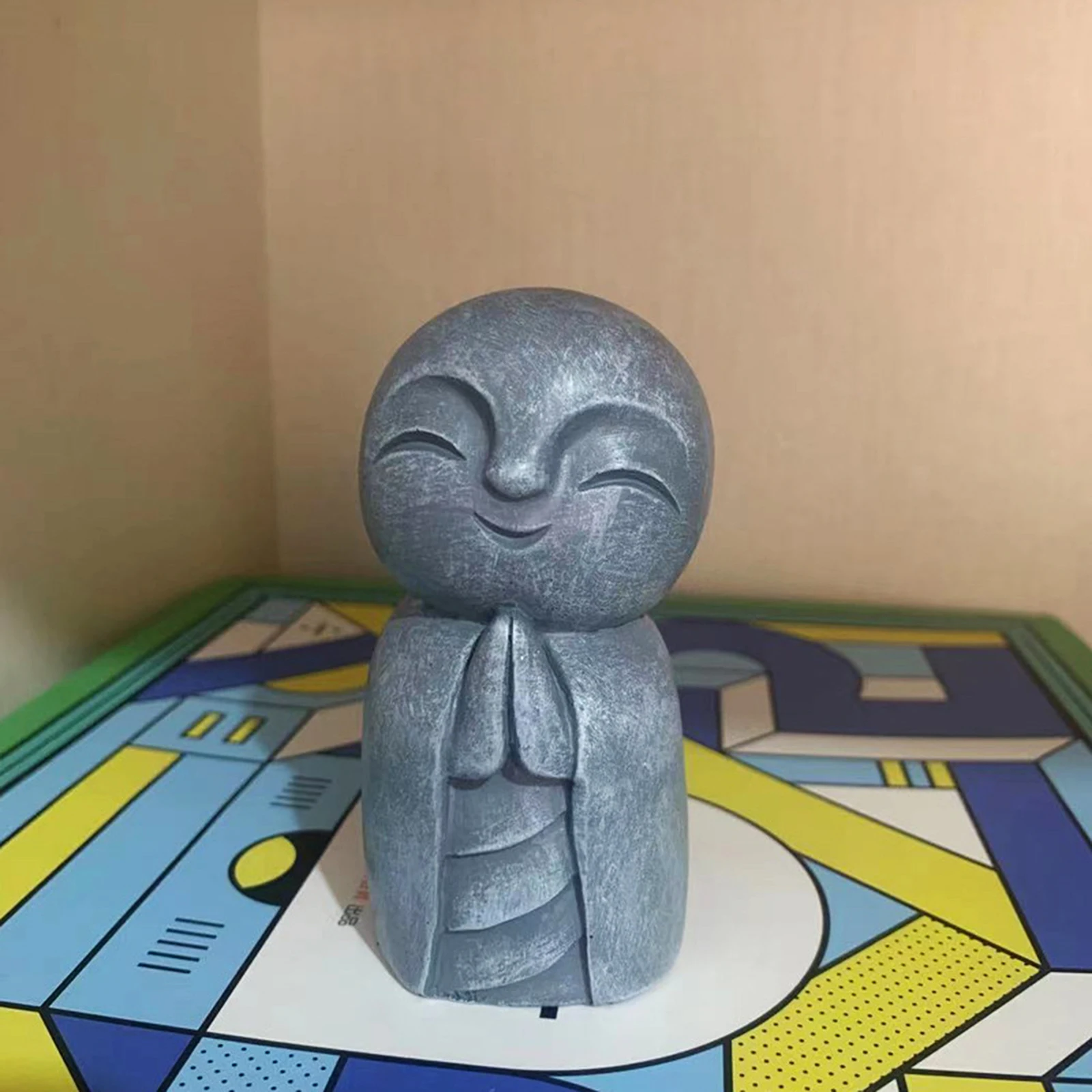 Resin Japanese Buddha Little Smiling Jizo Monks In Prayer Statue Ksitigarbha