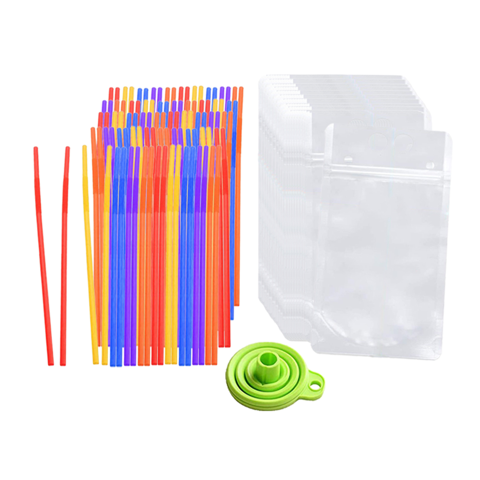 100 Pieces Disposable Drink Pouches No Leak Plastic Liquor Smoothie Juice Bags 500ml with Drinks Straws and Funnel