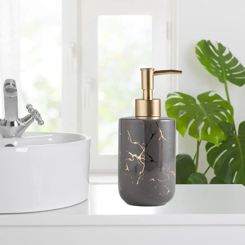 Hand Ceramic Soap Dispenser Marble Pattern Essential Oil Liquid Soap Shampoo Container Pump Bottle for Bathroom Laundry Room