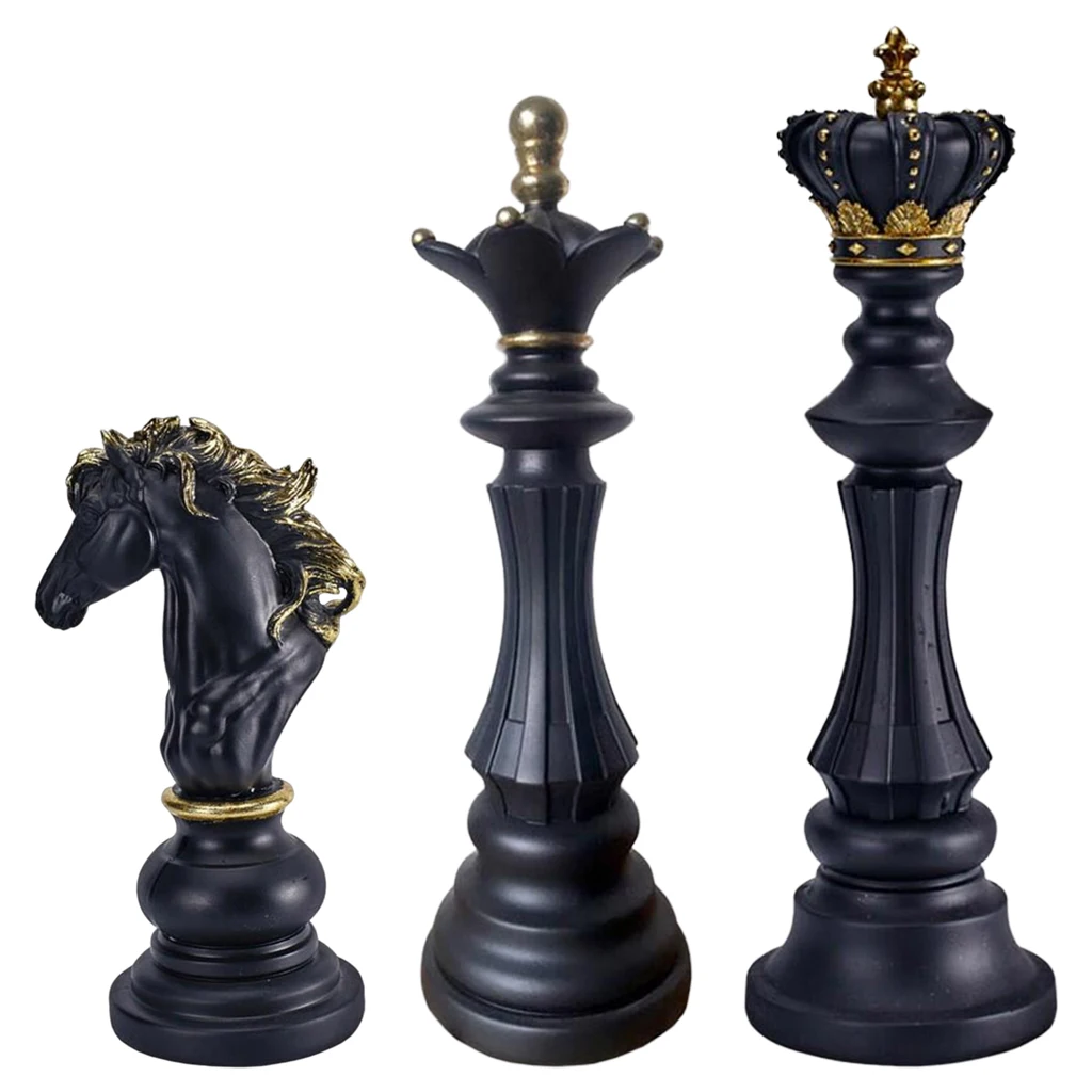 Chess King Queen Knight Statue Sculpture Ornament Collectible Figurine Craft