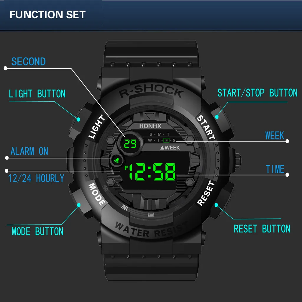 HONHX Sport Watches Men's Led Waterproof Digital Quartz Military Luxury Date Watch Luminous Sensor Digital Clock Relogio Masculi