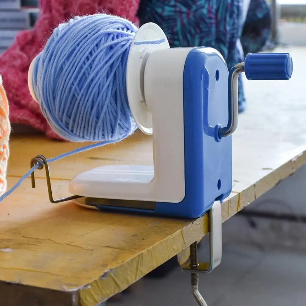 Hongzer Enrolladora de Bolas hiladora Manual de Bolas para Hilo/Lana/Cuerda/Fibra Azul Accesorios de Costura Resistente con Mango de Metal y Abrazadera de Mesa fácil de configurar y Usar 