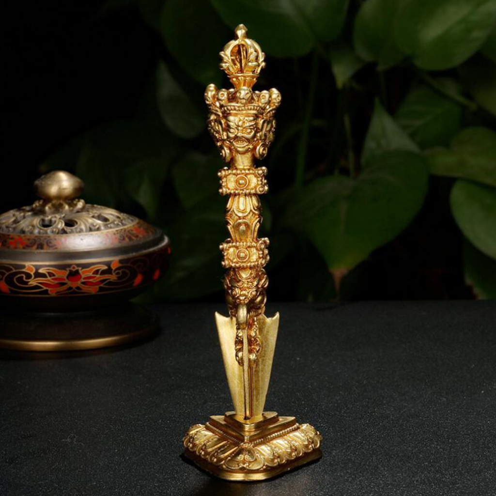 Golden Tibetan Buddhism Dorje Vajra Phurba Amulet Handmade Nepal Collectibles