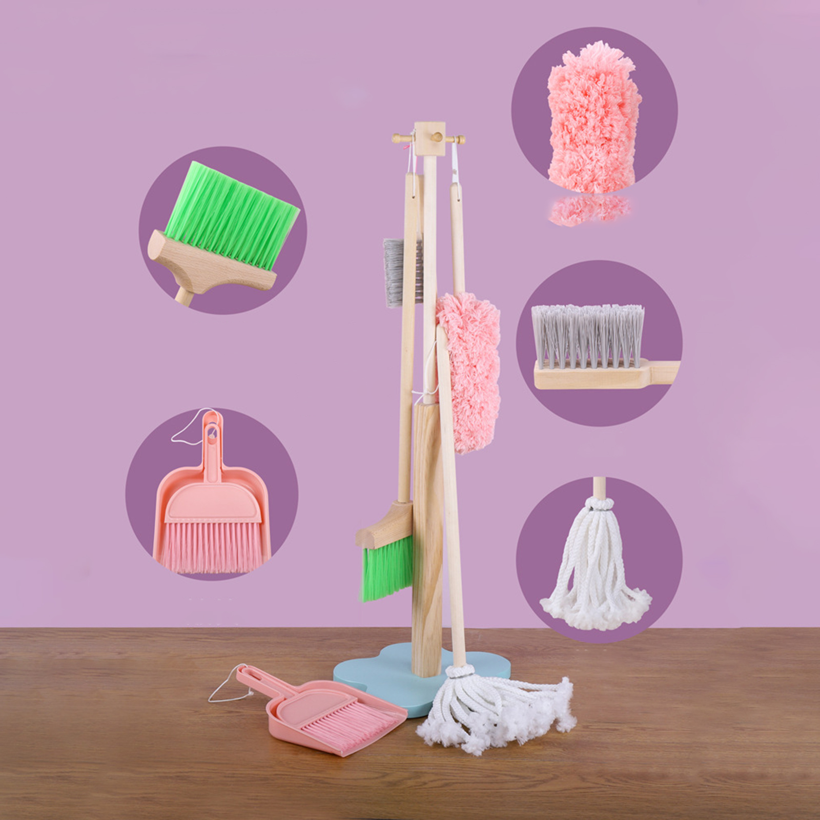 Safe Wooden Children Cleaning Tools Set for Kids Girls Boys Housekeeping