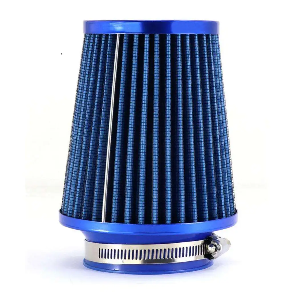 Blue 76mm Car Truck Turbo Cold Air Filter Round Cone High Flow