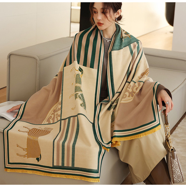 Women Winter Warm Horse Print Cashmere Blanket Luxury Brand 2022 Thick Pashmina  Shawl Wraps Bufanda With Tassel Stoles Echarpe