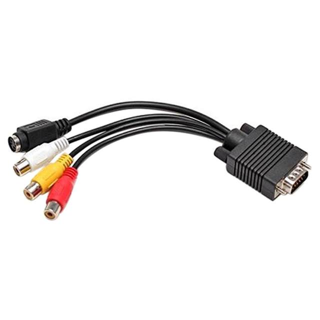 Vga sビデオ3 rcaコンポジットav tv出力アダプタ変換ケーブルコネクタアクセサリーラップトップpc用 - AliExpress