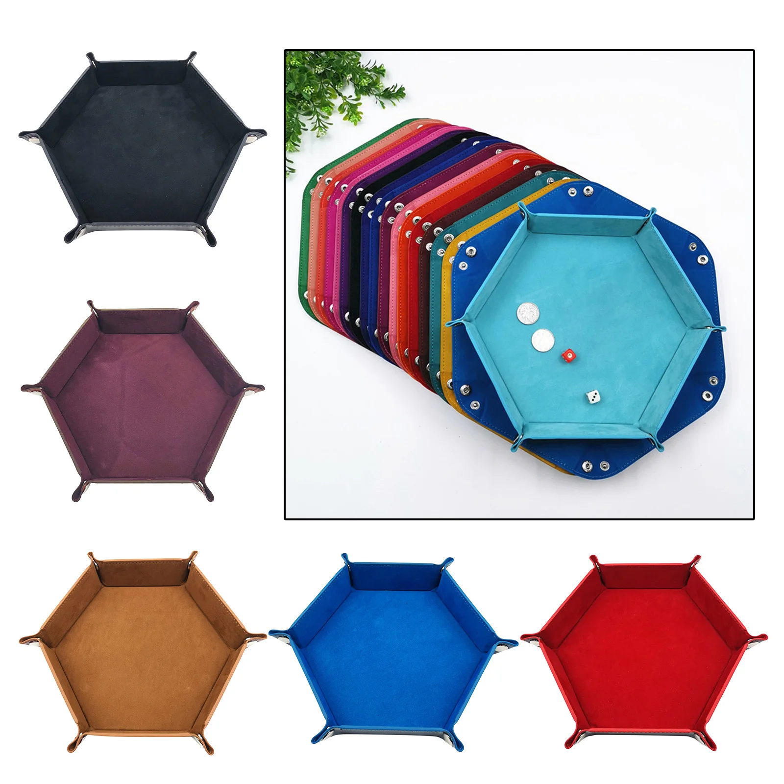 Folding Hexagon PU Leather and Dark Green Velvet Dice Holder for Dungeons and Dragons RPG Dice Gaming D&D and Other Table Games SIQUK Double Sided Dice Tray