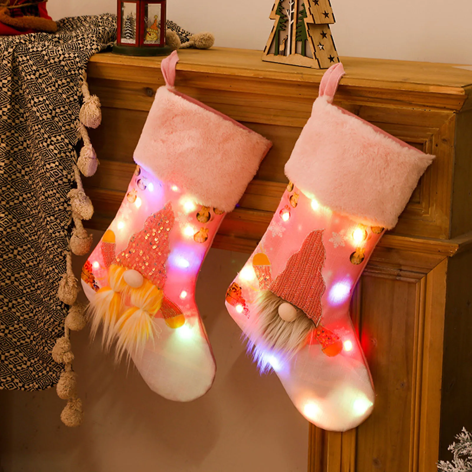 Christmas Decoration Socks Night-Light Friendly Equipped Light Bulb for Holiday Hotel New Year Celebration Fireplace