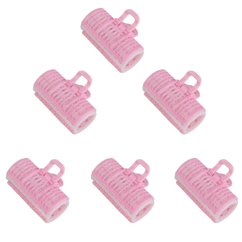 6x Pink Rollers Hair Curlers Styling Tool Hairdressing Hair Style DIY Set