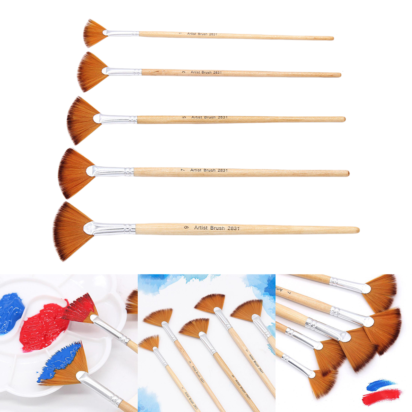 5 Pcs Fan Shaped Brushes Watercolor Fabric Artists Paint Set Oil Painting