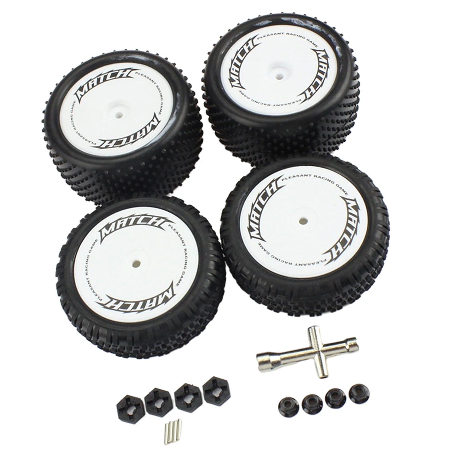 4Pieces RC Front and Rear Wheel Tires with Wrench for WLtoys 104001 Model Trucks DIY Accs