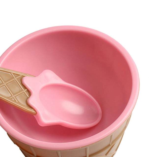 Grofry 1 Set Ice Cream Bowl Eco-Friendly Cartoon Shape Plastic Dessert Yogurt Cup with Spoon for Home Orange