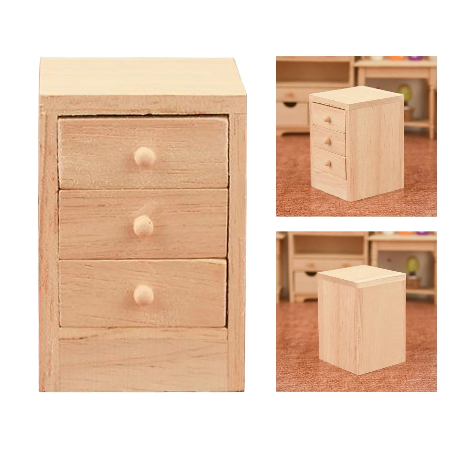 1/12 Doll House Mini Wood Bedside Cupboard Simulation Model Scenery Decor