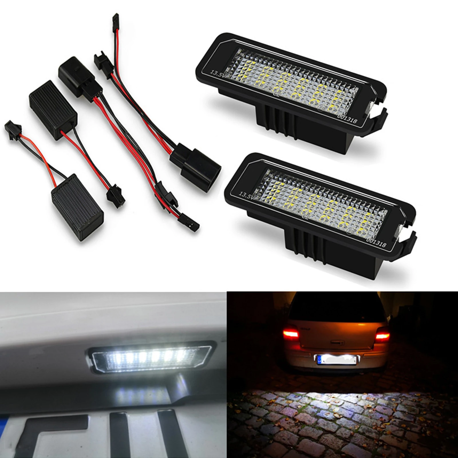 2x Car LED Number License Number Plate Light Lamp Bulb Assembly Fits for VW Golf Passat CC Eos