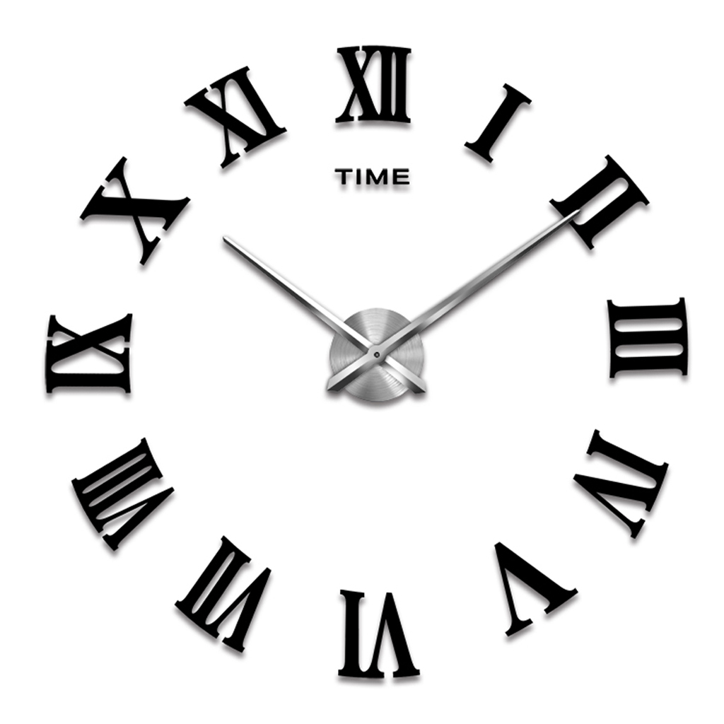 Modern Wall Clock 3D Acrylic Sticker Kit Office Decor Roman Numerals
