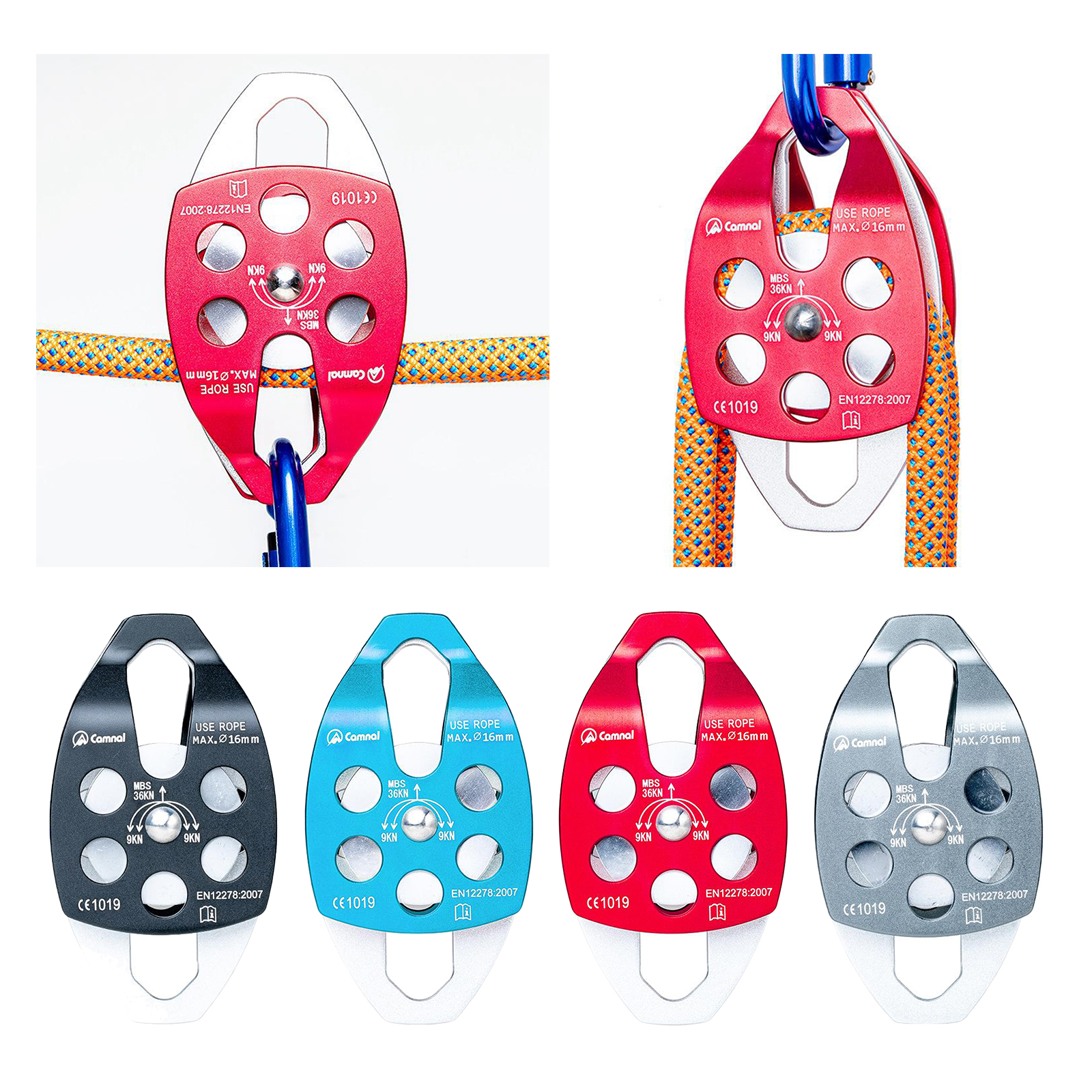 36KN Double Pulley Ball Bearing CE for Progress Capture System Rigging Hauling  Arborist Tree Rock Climbing Mountaineering