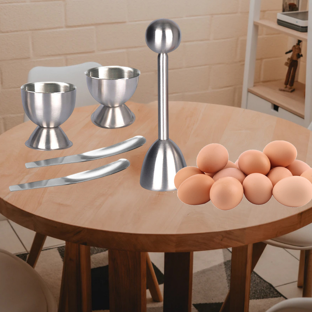 Egg Topper Opener Boiled Eggs Egg Separator Eggshell Remover with 2 Cups 2 Spoons for Hard Soft Boiled Eggs Kitchen Gadgets