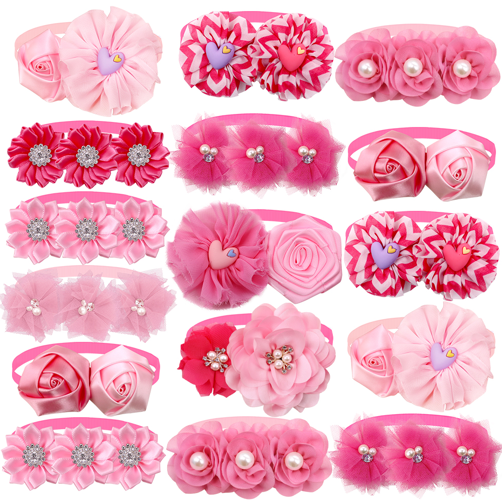 20/50pCs Blume Hund Fliege Valentinstag Hund Zubehör Hund Fliege Rosa Mädchen Hund Bowties Liebe Hund liefert für kleine Hunde – Detail 1