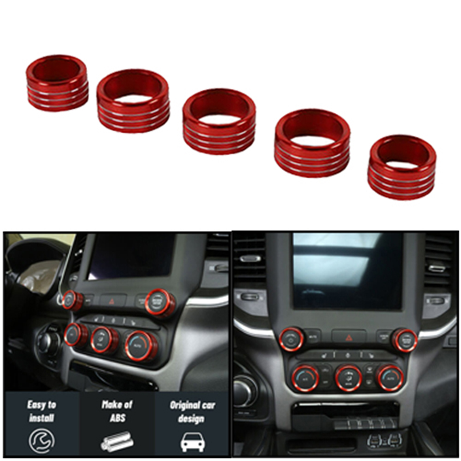 5 P ks Aluminum Center Console   Radio Switch Knob Cover Trim Rings For  RAM 1500 2018+