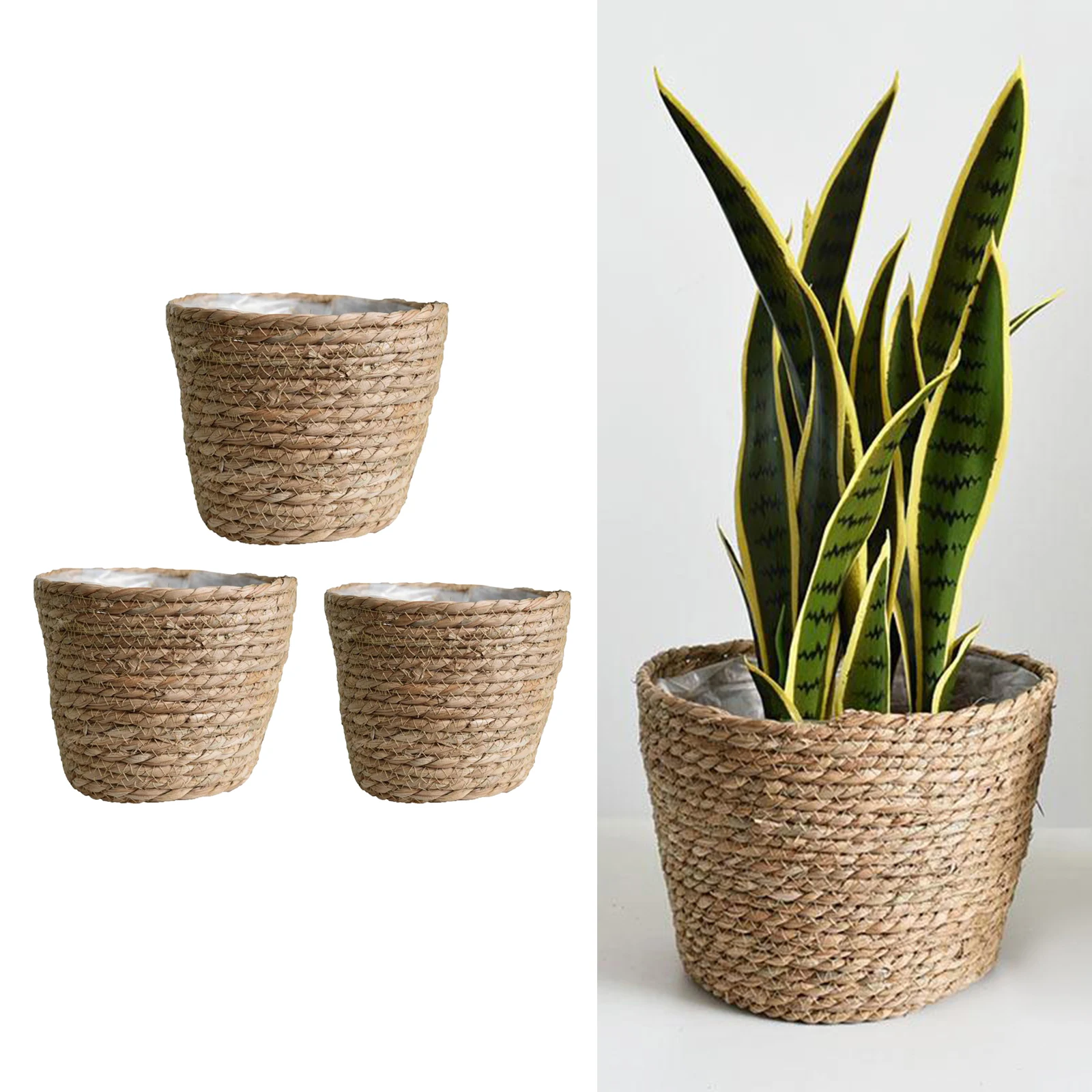 Seagrass Woven Storage Wicker Basket Flower Plant Pot Straw Bag Planter Pot Home