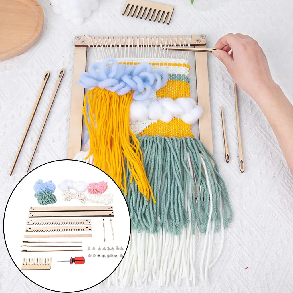 Wooden Weaving Loom Kit Tool Hand-Knitted DIY Tapestry Looms Craft with Needle Knitting Tool for Weaver Supplies Accessories